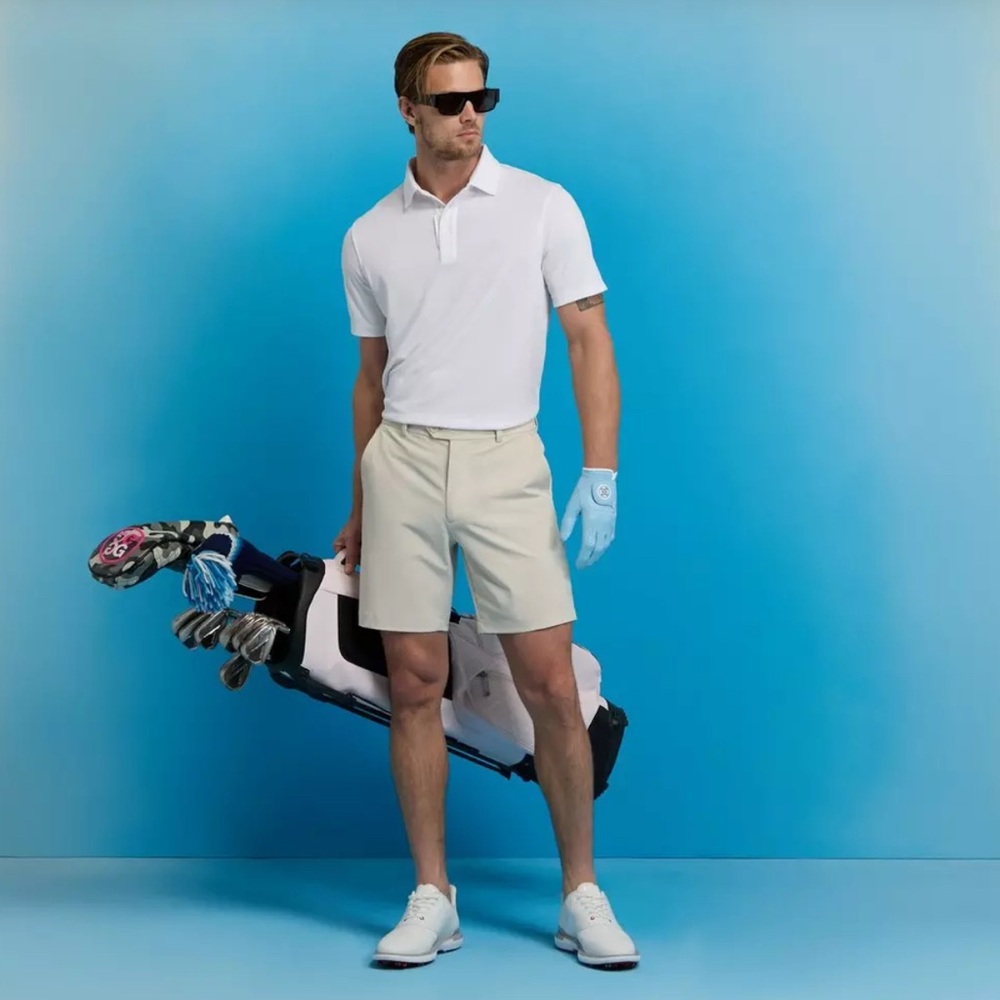 G/FORE Men's NWT Maverick 4-Way Stretch Flat Front Khaki/Stone Shorts 8 inch